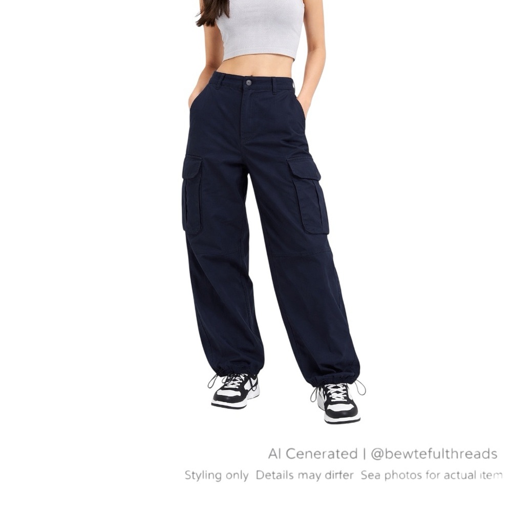 WEGO Standard S Navy Cargo Pants Wide Leg Y2K Utility